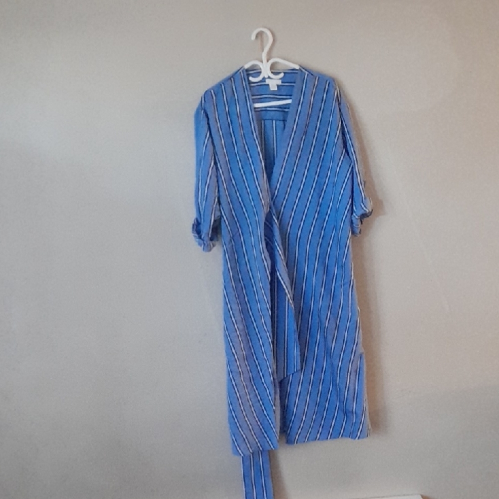 Striped Light Blue Wrap Around Dress
